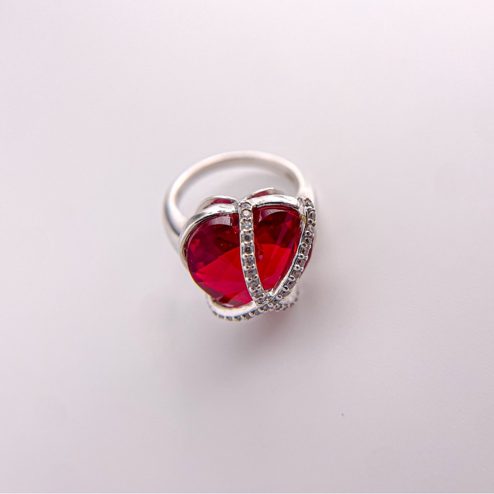 Sterling Silver Lab Created Ruby Heart Shaped Rin… - image 2